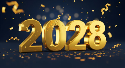 Naklejka premium Golden 2028 Numerals Celebrate Upcoming New Year on Festive Background