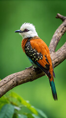Fototapeta premium White headed orange bird with spotted wings wildlife