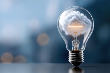 Cloud inside lightbulb symbolizing innovative and creative ideas