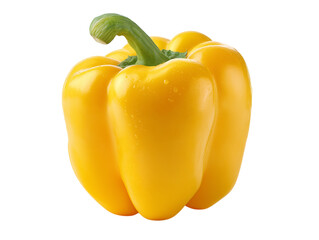 A yellow pepper with a green stem