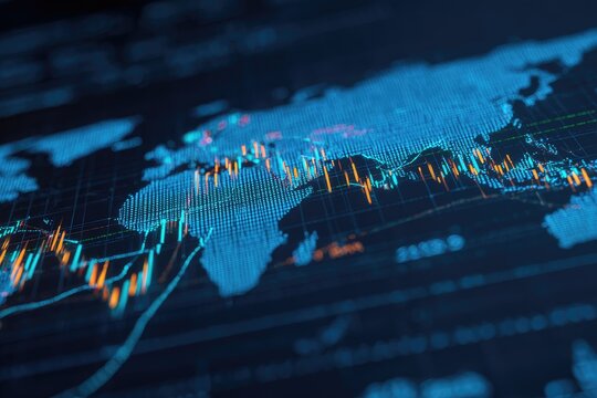Global financial data visualized on a world map