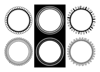 Collection of Six Unique Hand-Drawn Circular Decorative Borders and Frames