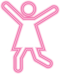 Female person with arms lifted and a posture suggesting happiness.