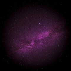 square card with shadowed edges: view on Milky Way galaxy in dark purple starry night sky