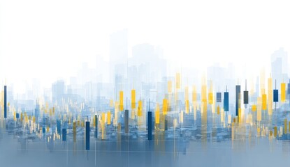 Abstract cityscape with stock charts