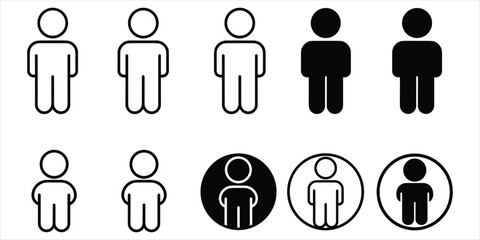 Simple Human Figure Icons in Outline and Solid Styles with Circles person people