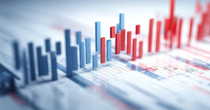 3D bar graphs, blue and red, financial data
