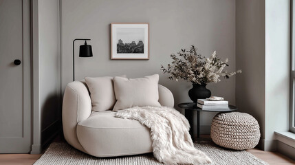 Corner room mockup | Suede-like wall finish in cocoa brown with diffuse light | Textured modern surface | Background design element