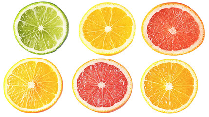 Obraz premium A close up of six different colored oranges