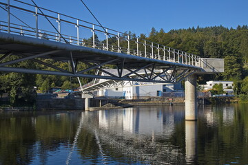 Suspension footbridge over the river Otava in Pisek,South Bohemia,Czech Republic,Europe
