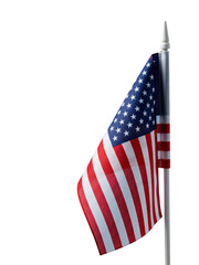 Fototapeta premium Amerikanische Flagge auf einem kleinen Fahnenmast vor transparentem Hintergrund