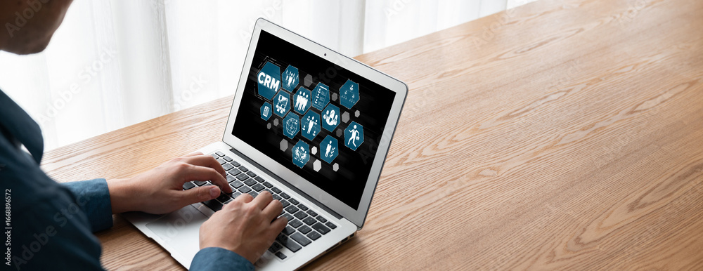 Wall mural customer relationship management system on modish computer for crm business and enterprise