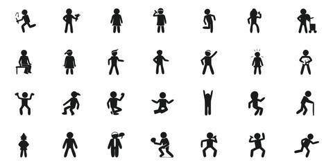 Diverse stick figure poses and activities silhouette