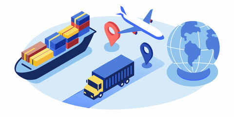 Global logistics and transportation isometric illustration