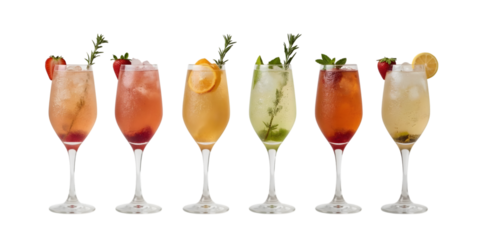 A Symphony of Refreshment: A captivating array of cocktail glasses, each showcasing a unique blend of vibrant colors and exquisite garnishes, creating a visual feast for the senses.