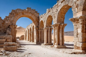 Exploring the ruins of qasr amra, a desert palace in jordan, on a sunny day