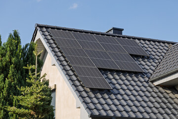 Solar panels on modern residential roof