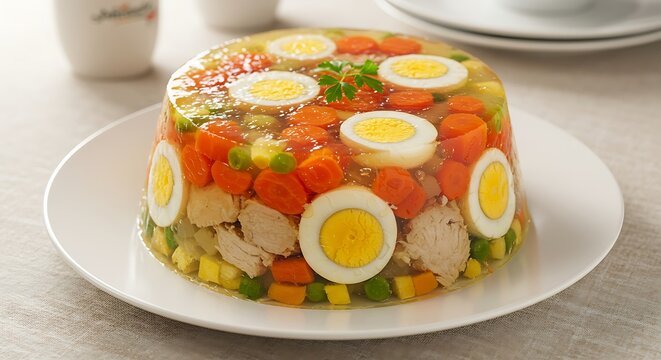 Jellied Chicken Salad with Eggs and Vegetables.