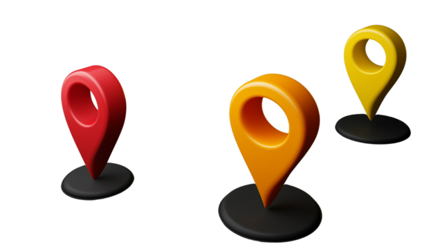 3d icon of a location pin, a map marker with a white circle in the middle on a black background