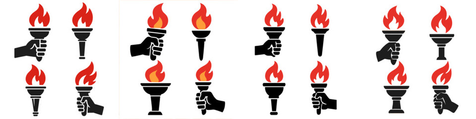 Torch Flame Icons, Minimalist flat design, isolated on white