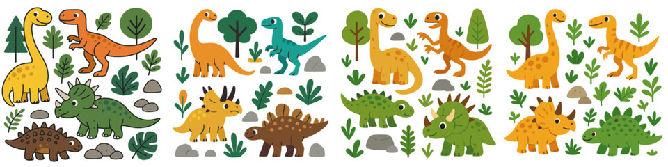 Friendly Cartoon Dinosaurs and Prehistoric Flora