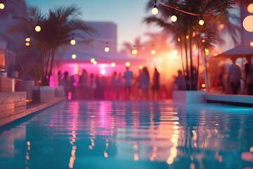 Enjoying a vibrant rooftop party with glowing LED lights and a lively atmosphere at sunset