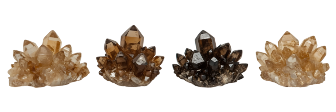 Smoky Quartz Cluster: A stunning arrangement of smoky quartz crystals, each facet catching the light and showcasing the mineral's natural beauty, reflecting the earth's ancient artistry.