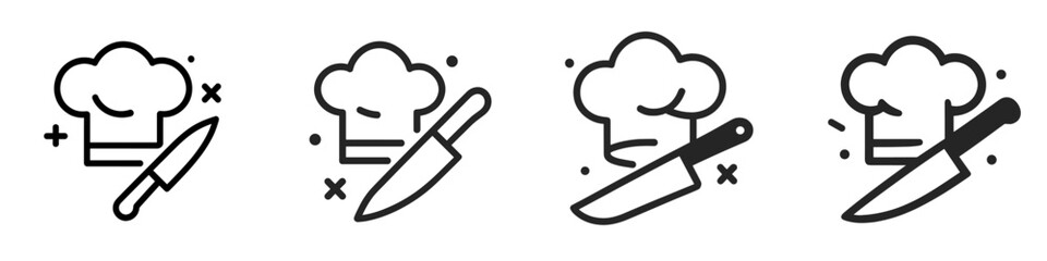 Chef Hat and Knife Icons, Minimalist flat design