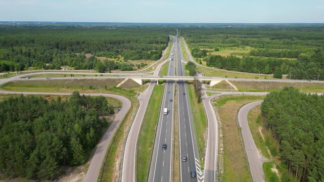 Express road S8 near Wyszkow city, Masovia region of Poland, 4k video