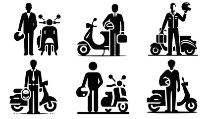 Silhouette Illustrations of People with Scooters in Various Professional Contexts