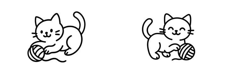 Kitten playing with yarn ball, Minimalist flat design