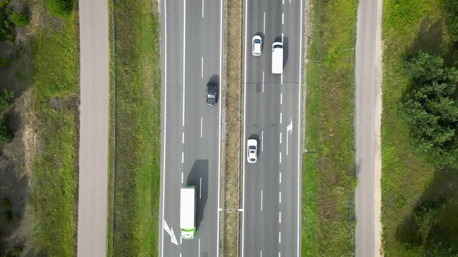 High angle view of express road S8 in Wyszkow County, Masovia region of Poland