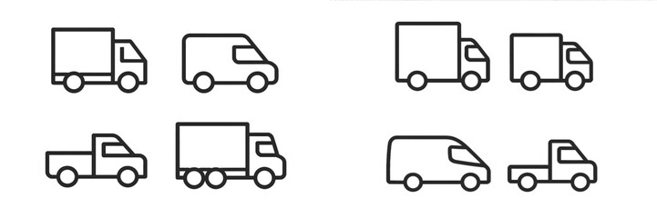 Truck and Van Icons Collection, Minimalist flat design