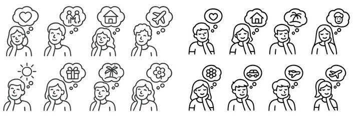 Diverse people with thought bubbles showing dreams and aspirations