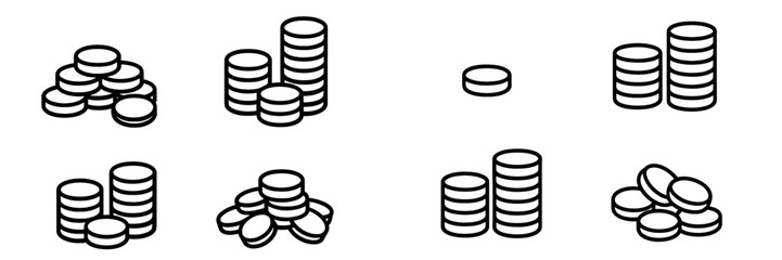 Coin Stacks and Individual Coins, Minimalist flat design