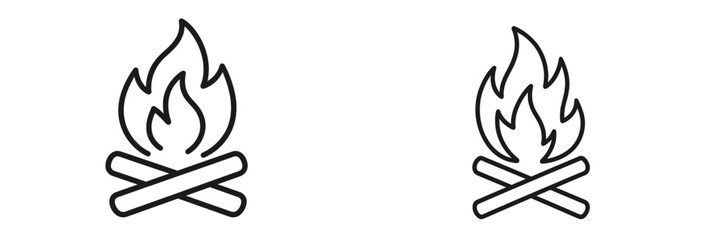 Campfire Icon with Flames and Logs, Minimalist flat design