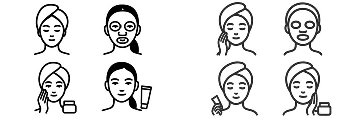 Skincare routine steps with facial mask and cream