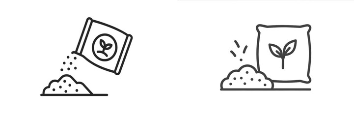 Fertilizer bag pouring soil and plant sprout, Minimalist flat design