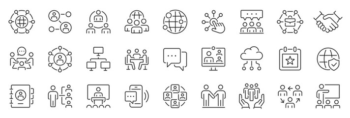 Networking line icon set. Network, cyberspace, communication, community, contact, social media - stock vector. 