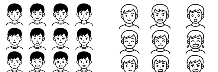 Human Facial Expressions Set, Minimalist flat design