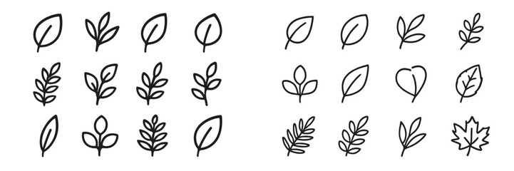 Botanical Leaf Icons Set, Minimalist flat design