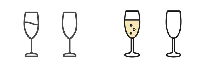 Champagne Flutes with Bubbles and Liquid, Minimalist flat design