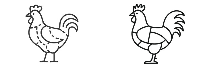 Chicken Cuts Diagram, Minimalist flat design, isolated on white