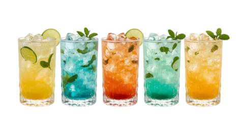 A rainbow of Refreshment: A vibrant and refreshing display of colorful beverage, each glass is a unique concoction, tantalizing the senses and inviting you to savor the exquisite flavors.