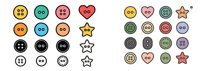 Assorted Sewing Buttons and Star Shapes, Minimalist flat design