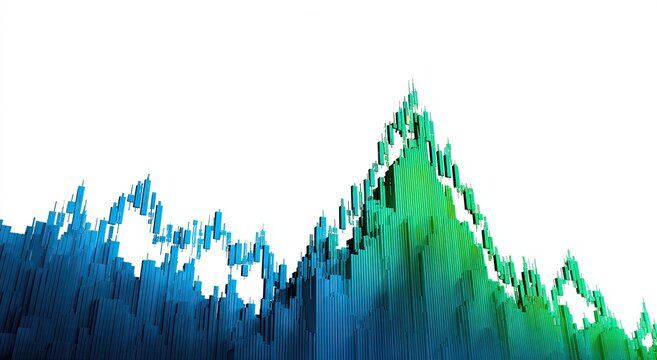 Abstract 3D landscape, vibrant teal and green columns