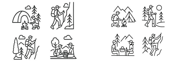 Outdoor Adventure Activities Icons, Minimalist flat design