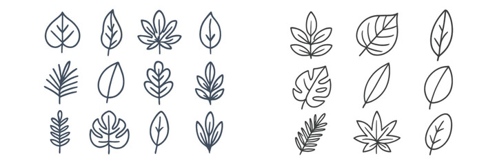 Botanical Leaf Line Art Icons, Minimalist flat design