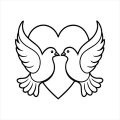 Doves with Heart Line Art Vector Illustration