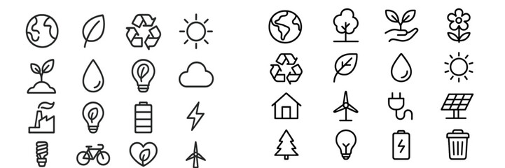 Sustainable Energy and Nature Icons, Minimalist flat design